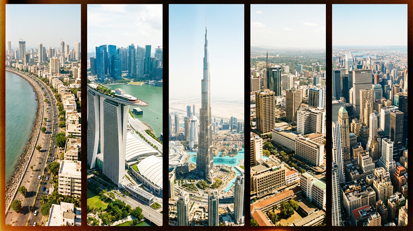 Global business markets represented by major international city skylines